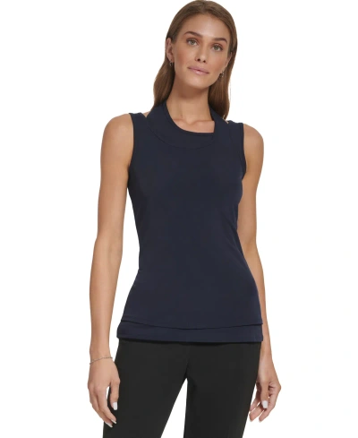 Dkny Women's Sleeveless Double-layered Top In Midnight N