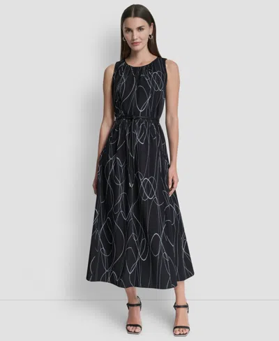 Dkny Women's Sleeveless Drop Waist Midi Dress In Multi