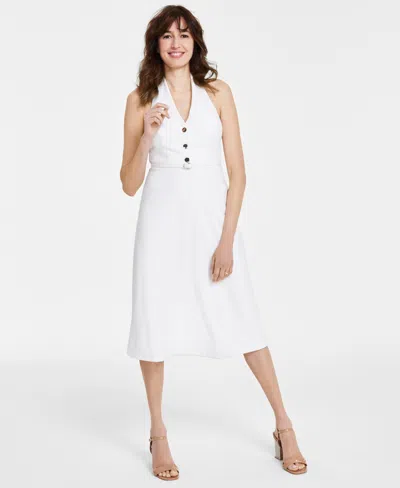 Dkny Women's Sleeveless Halter-neck Button-front Dress In Cream