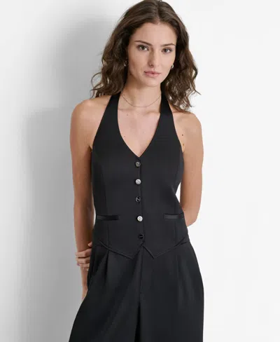 Halter Womens Tuxedo Jumpsuits Dkny Women's Sleeveless Halter Tuxedo  Jumpsuit In Black
