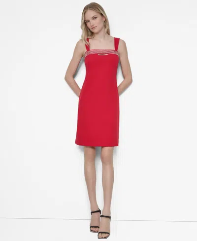 Dkny Women's Sleeveless Hotfix Embellished Sheath Dress In Red