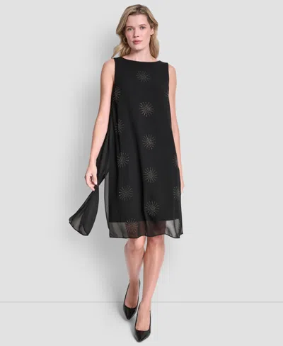 Dkny Women's Sleeveless Hotfix Overlay Dress In Black