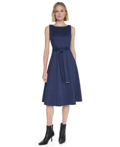 Dkny Women's Sleeveless Jewel Neck Fit And Flare Midi Dress In Multi