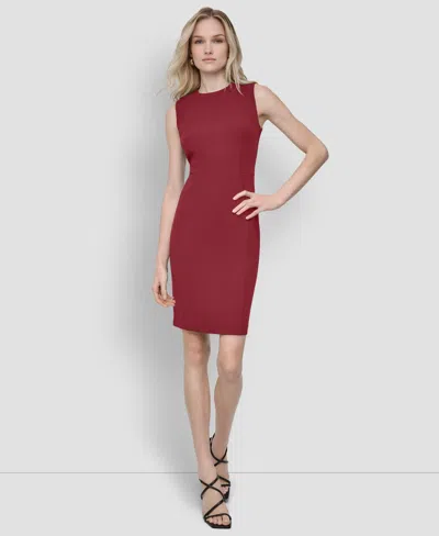 Dkny Women's Sleeveless Jewel Neck Scuba Crepe Dress In Red