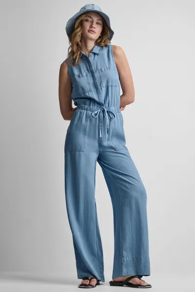 Dkny Women's Sleeveless Jumpsuit With Collar Neckline In Blue