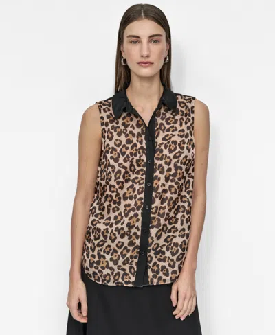Dkny Women's Sleeveless Leopard-print Blouse