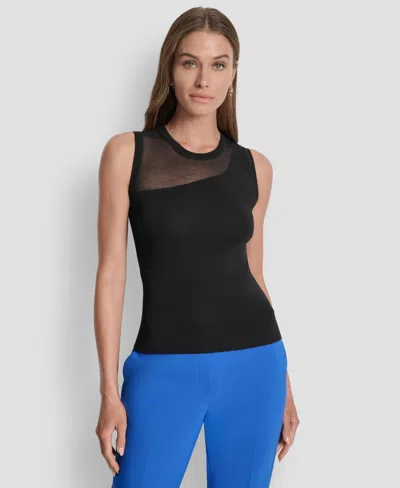 Dkny Women's Sleeveless Mesh-trim Knit Sweater In Black