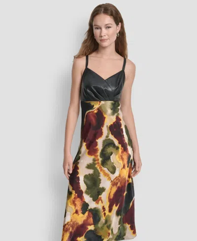 DKNY WOMEN'S SLEEVELESS MIX MEDIA PRINTED MAXI DRESS