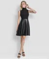 Dkny Women's Sleeveless Mock Neck Fit & Flare Dress In Black