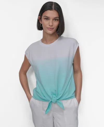 Dkny Women's Sleeveless Ombre Tie-front Blouse In Dip Dye Seafoam