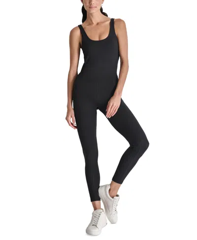 Dkny Women's Sleeveless Scoop-neck Active Jumpsuit In Black