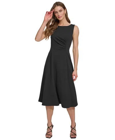Dkny Women's Sleeveless Side-ruched Midi Dress In Black