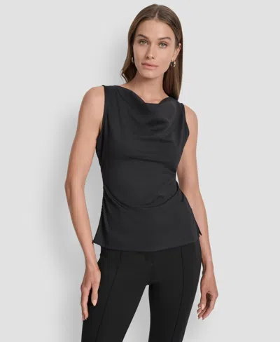 Dkny Women's Sleeveless Side-slit Ruched Top In Black
