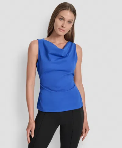 Dkny Women's Sleeveless Side-slit Ruched Top In Blue