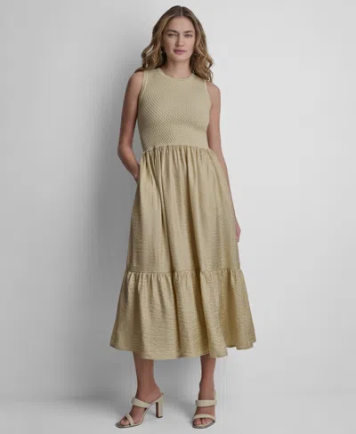 Dkny Sleeveless Diamond Knit Midi Dress In White