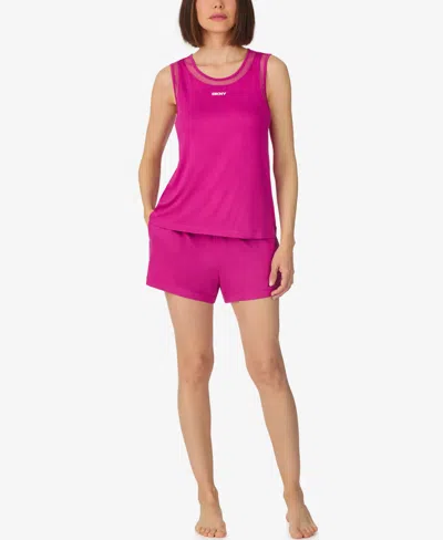 Dkny Women's Sleeveless Tank Top And Boxer Shorts, 2-piece Set In Pink