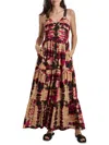 Dkny Women's Sleeveless Tiered Tie-dye Cotton Maxi Dress In Redplaid Inkblue