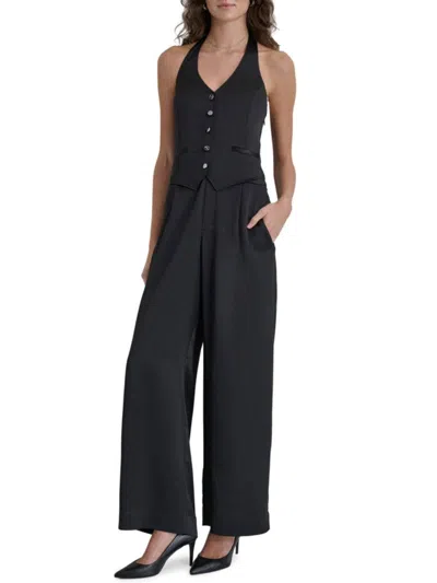 Dkny Women's Sleeveless Tuxedo Jumpsuit In Black