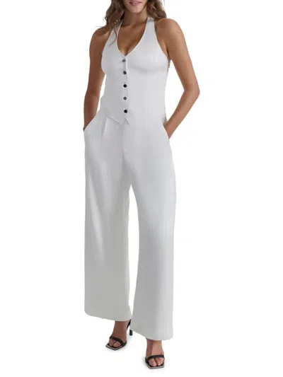 Dkny Women's Sleeveless Tuxedo Jumpsuit In Ivory