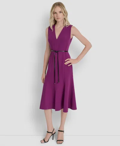 Dkny Women's Sleeveless V-neck Fit & Flare Dress In Purple