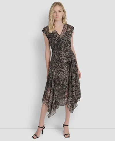 Dkny Women's Sleeveless V-neck Fit & Flare Dress In Multi