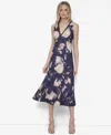 Dkny Women's Sleeveless V Neck Fit And Flare Midi Dress In Blue