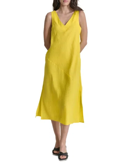 Dkny Asymmetric Sleeveless Linen Dress In Acid Yello