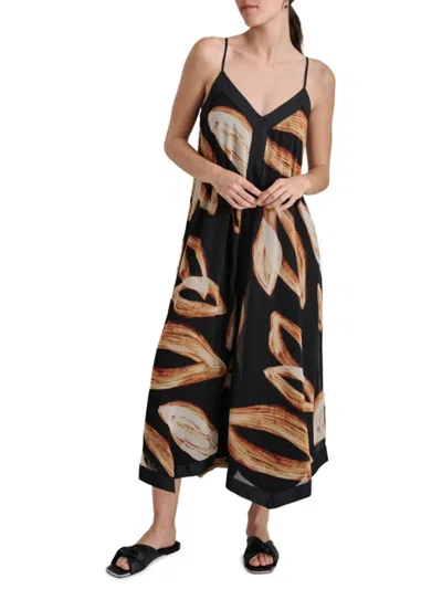 Dkny Women's Sleeveless V-neck Printed Crinkled Chiffon Handkerchief Dress