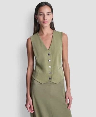 Dkny Arid Cotton Blend Pique Vest In Green