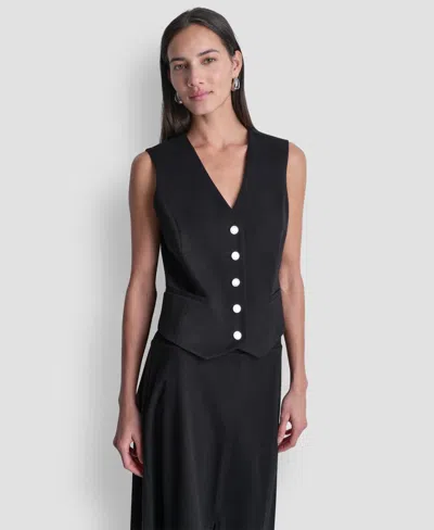 Dkny Women's Sleeveless V-neck Arid Pique Vest In Black