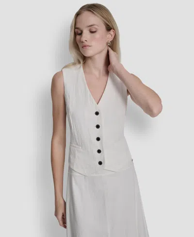 Dkny Women's Sleeveless V-neck Arid Pique Vest In White