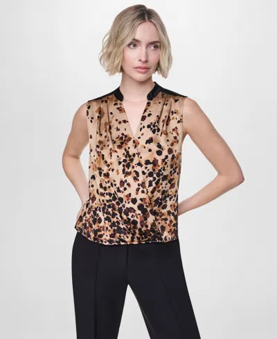 Dkny Women's Sleeveless V-neck Blouse In Brown