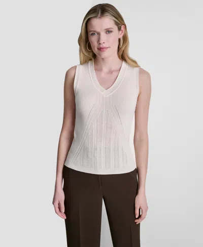 Dkny Women's Sleeveless V-neck Sweater In White
