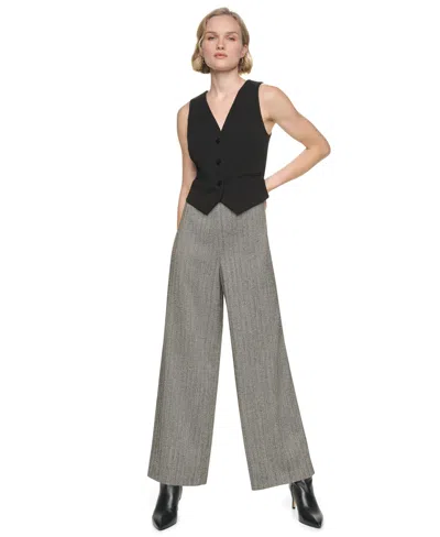 Dkny Women's Sleeveless V-neck Wide-leg Jumpsuit In Black,ivory