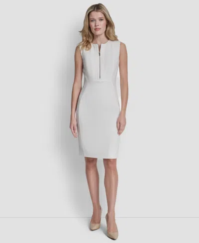 Dkny Women's Sleeveless Zipper Front Crewneck Sheath Dress In White