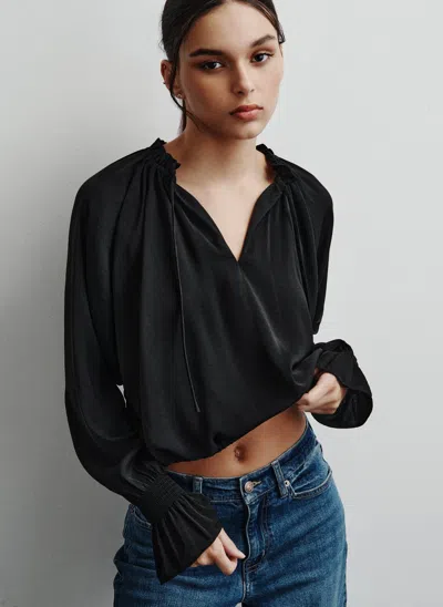 Dkny Smocked Cuff Raglan Sleeve Blouse In Black