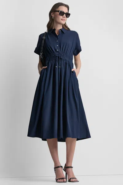 Dkny Women's Smocked-waist Commuter Dress In Multi