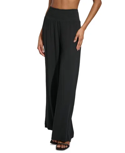 Dkny Women's Smocked-waist Cover-up Pull-on Pants In Black
