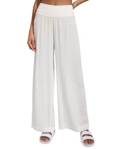 Dkny Women's Smocked-waist Cover-up Pull-on Pants In Soft White