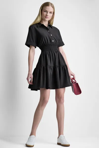 Dkny Women's Smocked Waist Mini Shirt Dress In Black