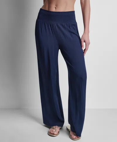 Dkny Women's Smocked-waist Cover-up Pull-on Pants In Black