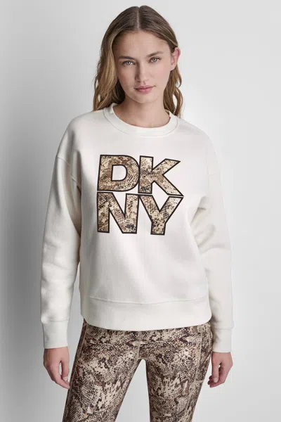 Dkny Women's Snake Print Logo Sweatshirt In White