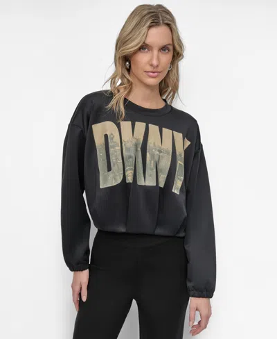 Dkny Women's Soft Hand Scuba Soho Logo Top In Black