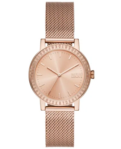 Dkny Women's Soho D Three-hand Rose Gold-tone Stainless Steel Watch 34mm