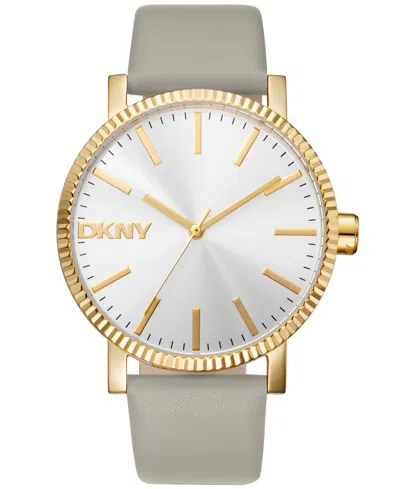 Dkny Women's Soho Maxi Brown Leather Strap Watch, 40mm