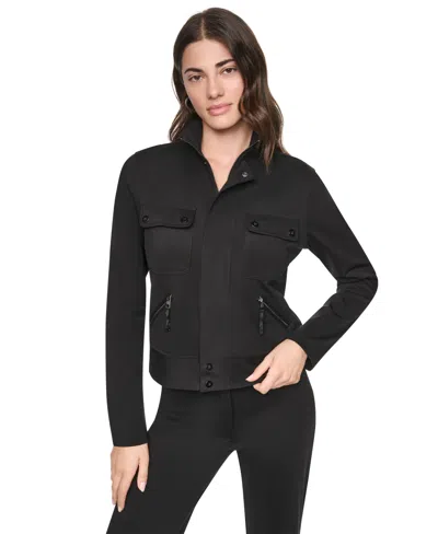 Dkny Women's Soho Ponte Tech Zip-front Jacket In Black