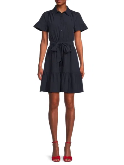 Dkny Women's Solid Belted Shirtdress In Navy