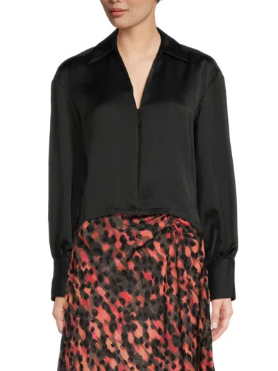 Dkny Women's Solid Collared Top In Black