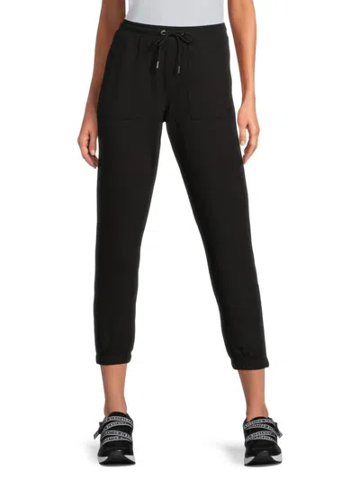 Dkny Women's Solid Stretch-cotton Cropped Joggers In Black