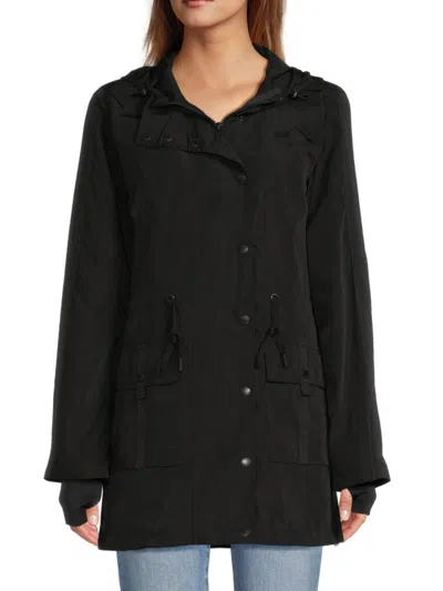 Dkny Women's Solid Windbreaker Hooded Jacket In Black